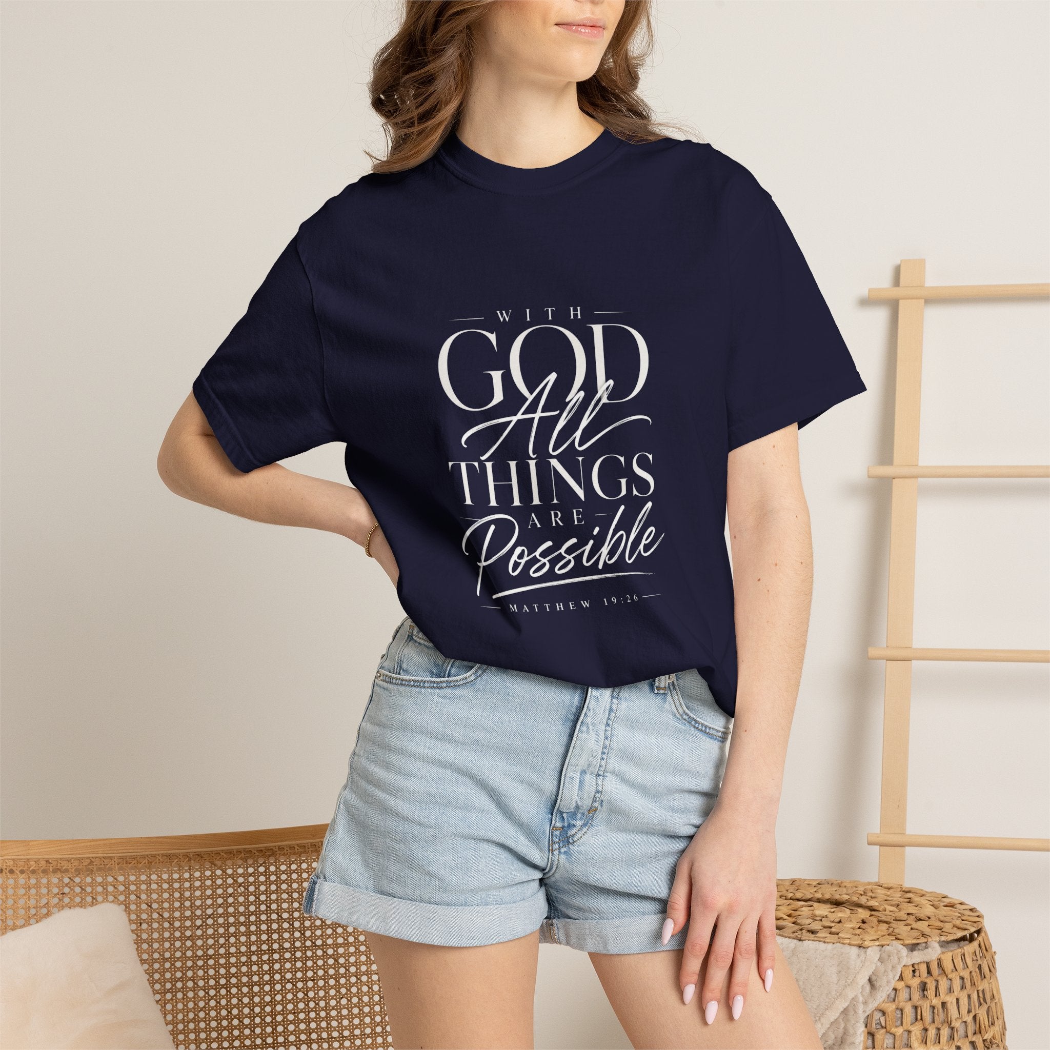 T-Shirt — Subtle Embossed "God Bless" Minimalist White Tee