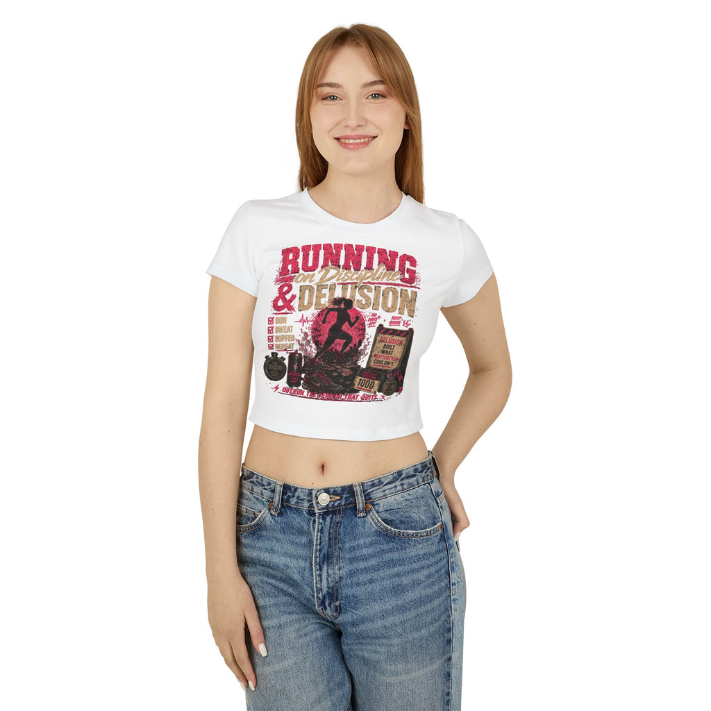Running & Determination Women's Baby Tee — Motivational Runner Crop Top