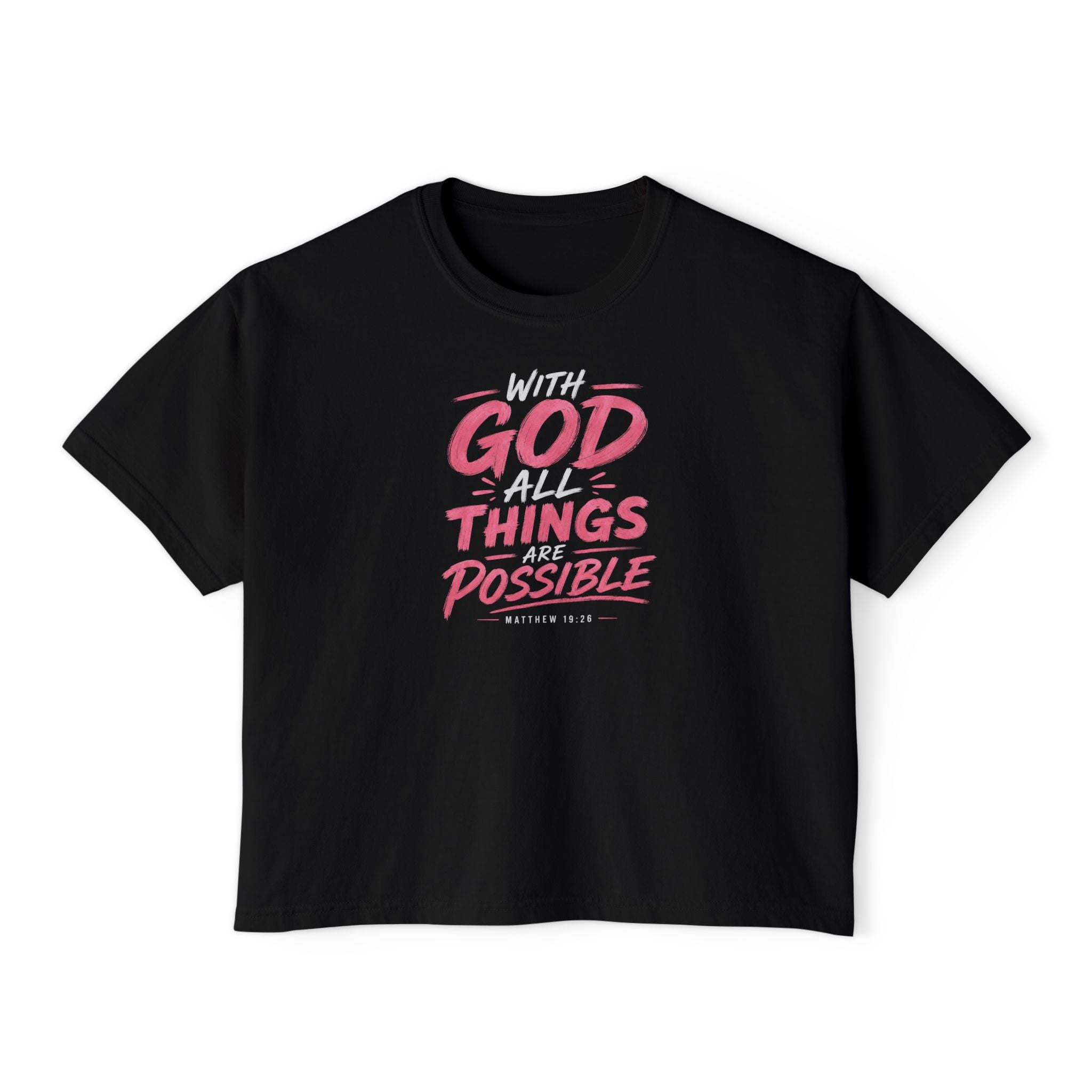 With God All Things Are Possible Women's Boxy Tee — Inspirational Christian Faith Shirt