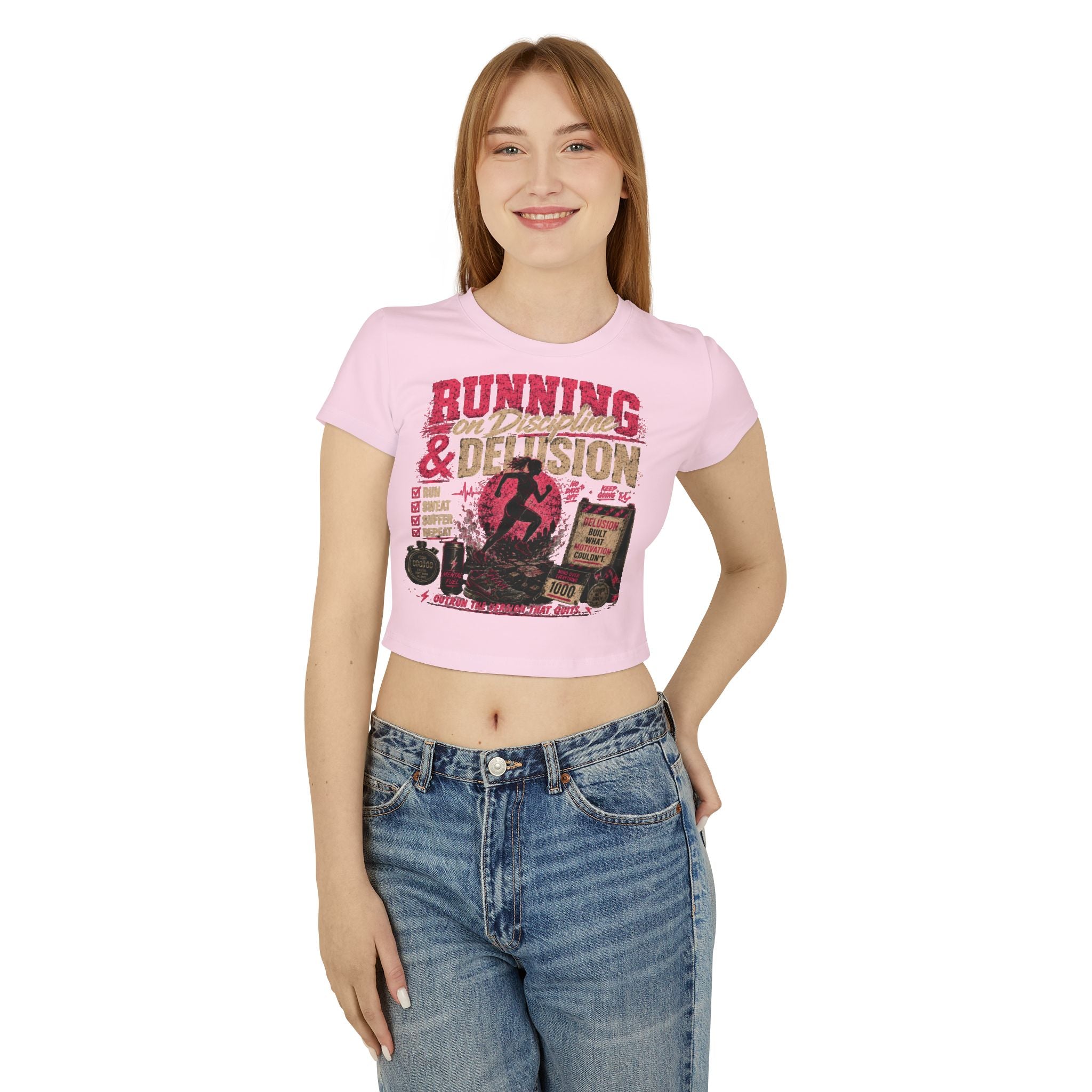 Running & Determination Women's Baby Tee — Motivational Runner Crop Top