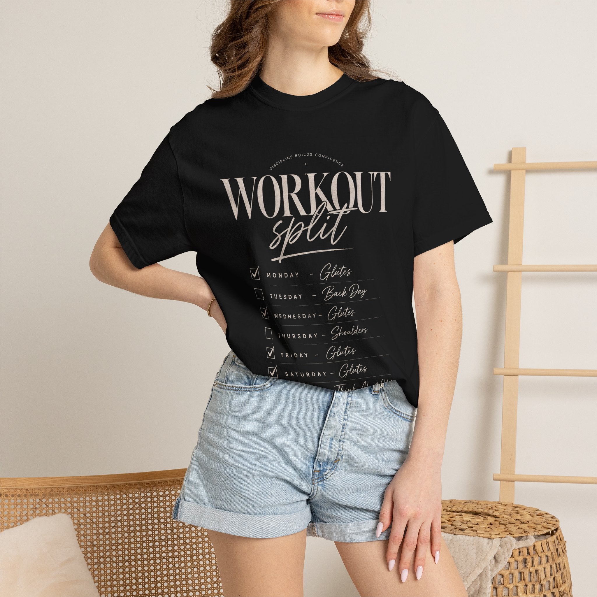 Workout Split T-Shirt — Gym Routine Checklist Back Print