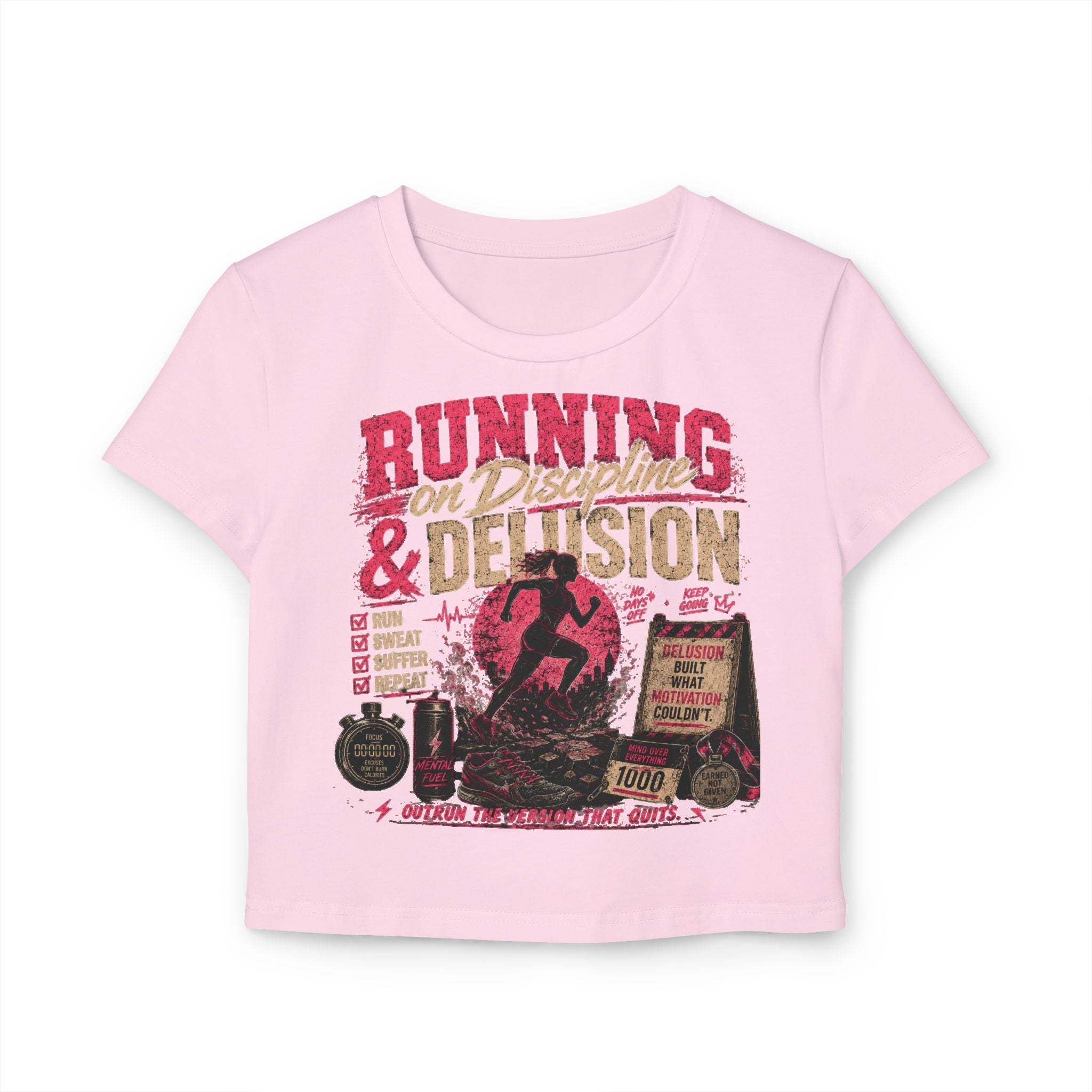 Running & Determination Women's Baby Tee — Motivational Runner Crop Top