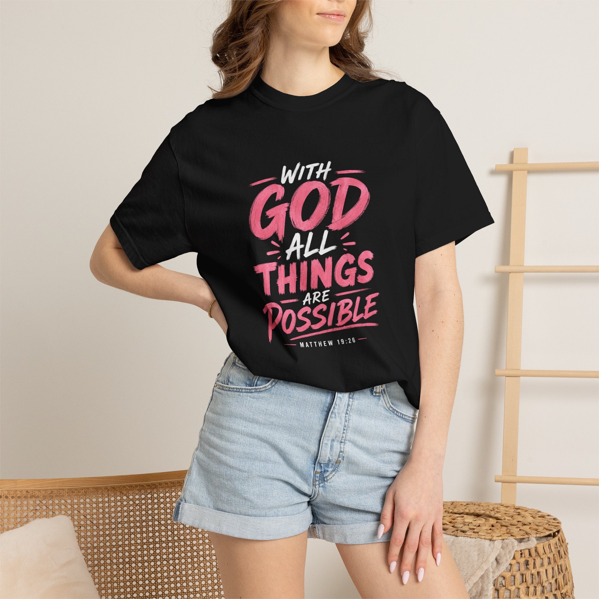 T-Shirt — "With God All Things Possible" Inspirational Christian Tee