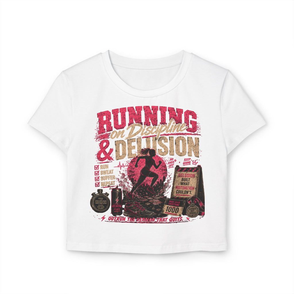 Running & Determination Women's Baby Tee — Motivational Runner Crop Top