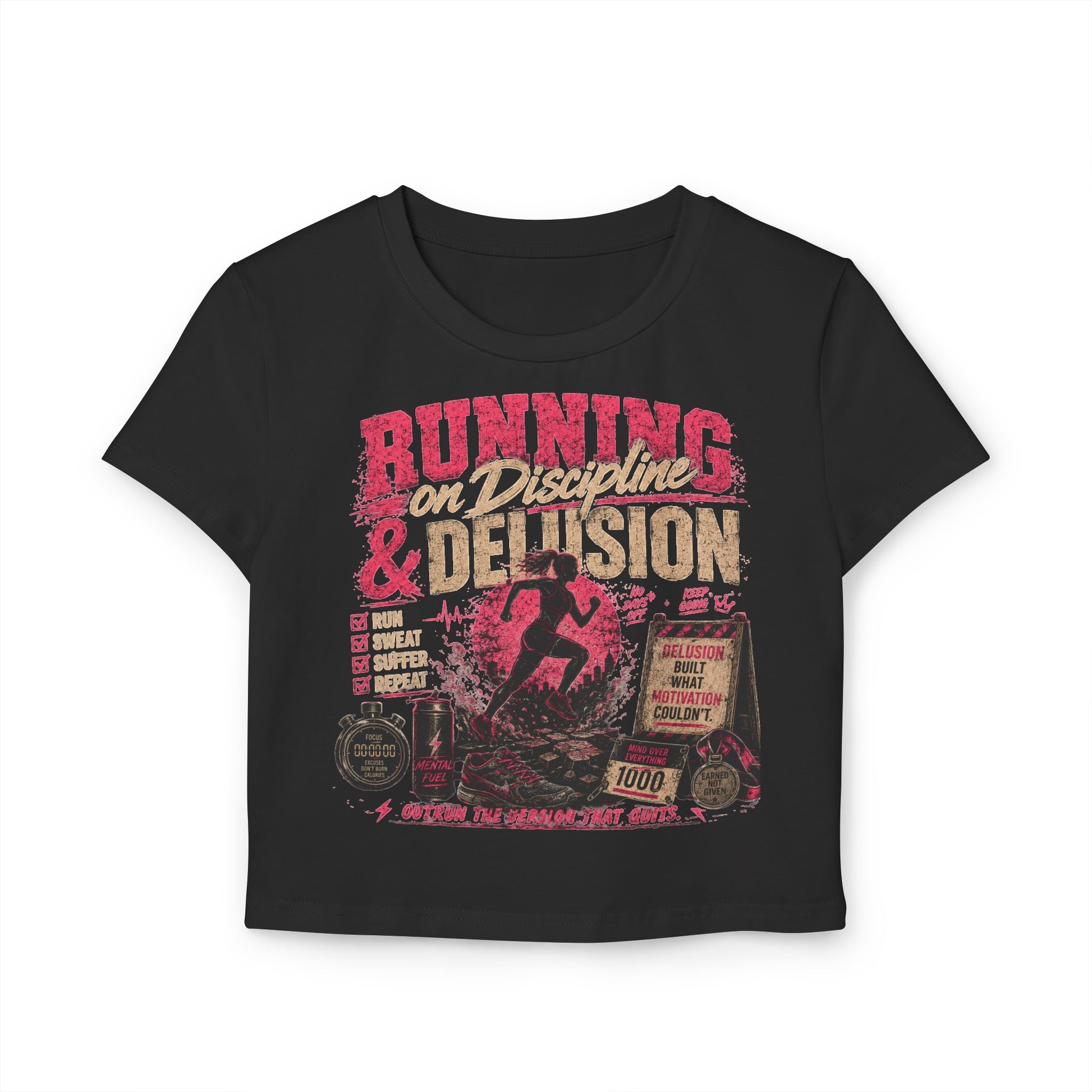 Running & Determination Women's Baby Tee — Motivational Runner Crop Top