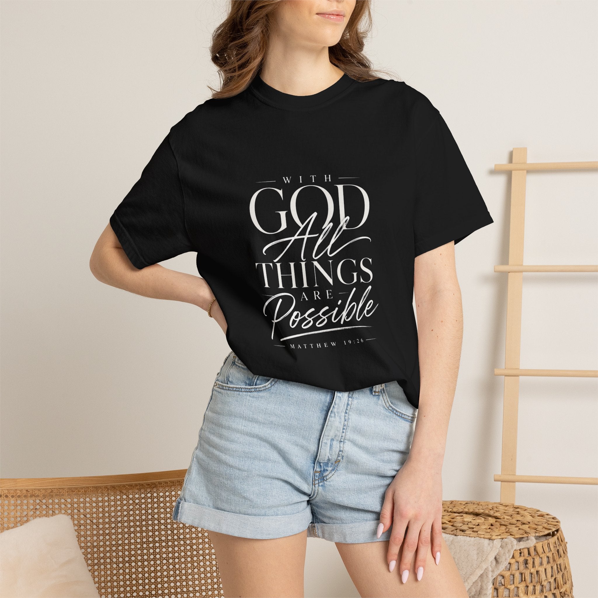 T-Shirt — Subtle Embossed "God Bless" Minimalist White Tee