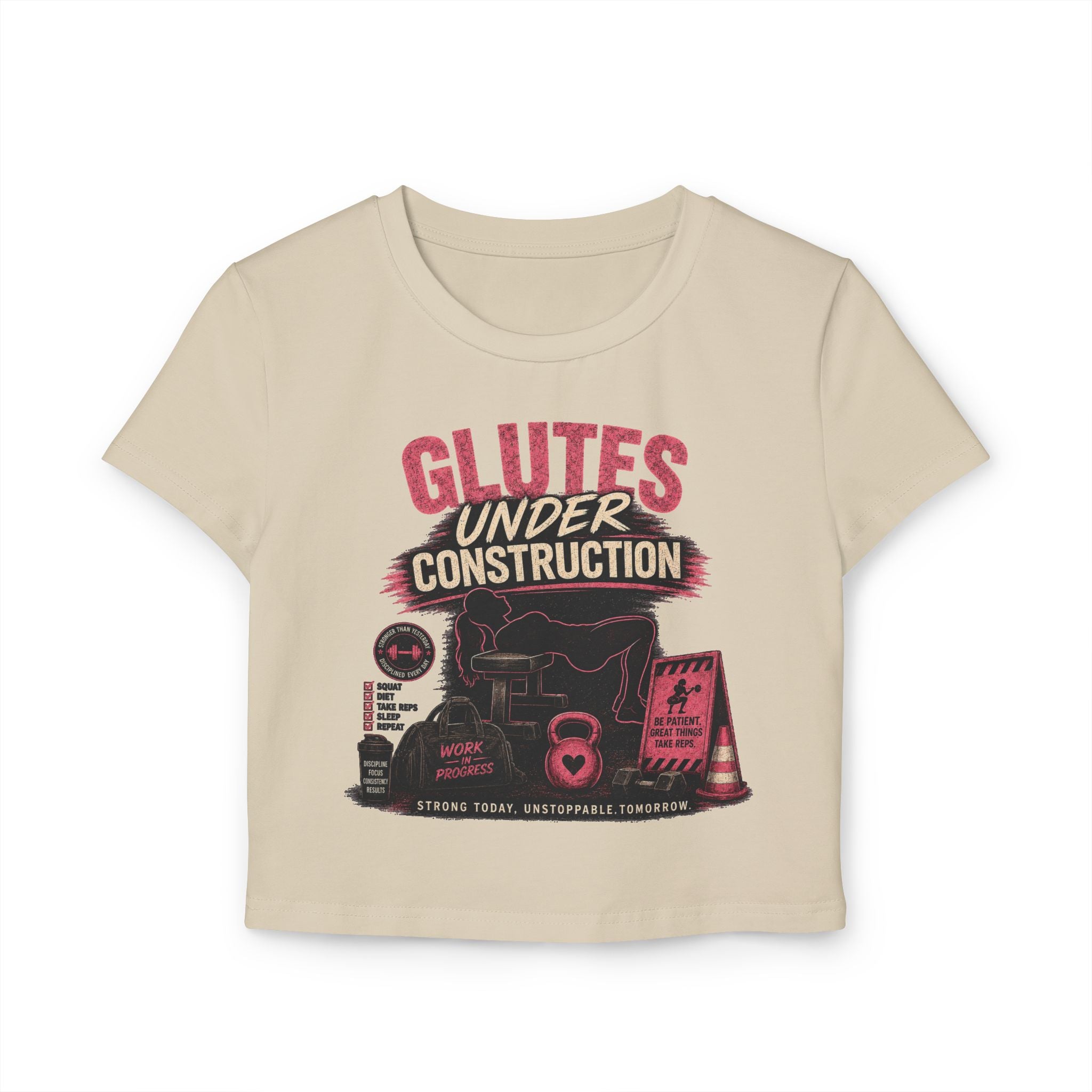 Glutes Under Construction Baby Tee — Women’s Fitness Crop Top