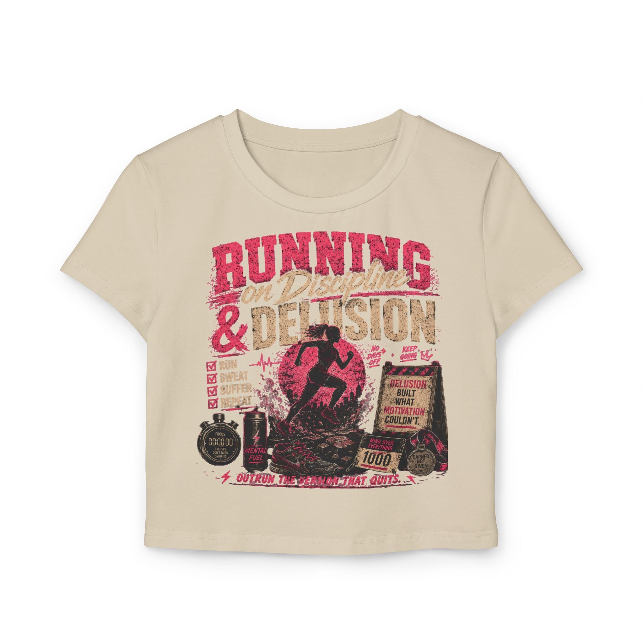 Running & Determination Women's Baby Tee — Motivational Runner Crop Top